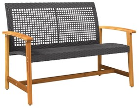 5 részes fekete polyrattan és akácfa kerti társalgógarnitúra