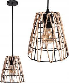 Függő Mennyezeti Lámpa Fekete Loft E27 Fém Juta Zsinór 19CM Boho