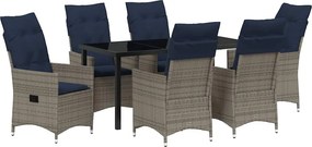 vidaXL Asztal és szék szett párnával 7 pcs Szürke PE Rattan