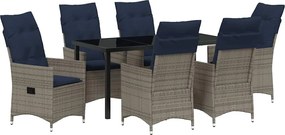 vidaXL Asztal és szék szett párnával 7 pcs Szürke PE Rattan