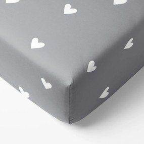 Goldea pamut körgumis lepedő - szívecskék, szürke alapon 80 x 160 cm