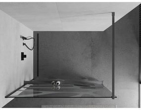 Mexen Kioto+, Walk-In zuhany paraván polccal és akasztóval 120 x 200 cm, 8 mm átlátszó üveg fehér mintás, grafit profil, 800-120-121-66-97