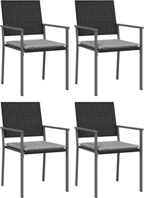 vidaXL 4 db fekete polyrattan kerti szék párnával 56x62,5x89 cm