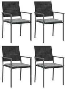 vidaXL 4 db fekete polyrattan kerti szék párnával 56x62,5x89 cm