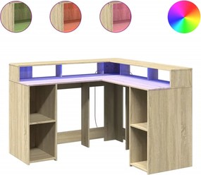 vidaXL sonoma tölgy színű szerelt fa íróasztal LED-ekkel 130x130x91 cm
