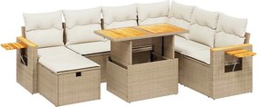 vidaXL 8 részes bézs polyrattan kerti ülőgarnitúra párnával