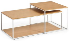 Világos natúr színű dohányzóasztal szett tölgyfa dekoros asztallappal 2 db-os 50x100 cm Yoana – Kave Home