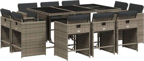 vidaXL 11 részes szürke polyrattan kerti ülőgarnitúra párnákkal