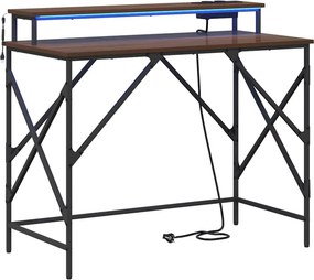 vidaXL Asztal LED -es lámpákkal Barna Tölgy 100 x 50 x 86,5 cm Faanyag