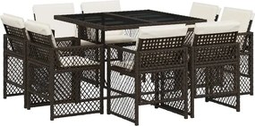 vidaXL 9 részes barna polyrattan kerti étkezőgarnitúra párnákkal
