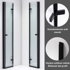 Stuxi Verona Duo Black 120x120 cm szögletes két csuklóajtós zuhanykabin, 6 mm vízlepergető üveggel, fekete
