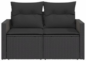 2 személyes fekete polyrattan kerti kanapé párnával