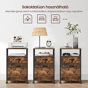 Iratszekrény, irodai iratszekrény 2 zárható fiókkal, rusztikus barna-fekete
