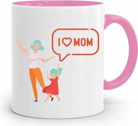 Rózsaszín Bögre Ajándék Anyukáknak I Love Mom fényképes nyomattal