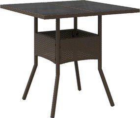 vidaXL barna polyrattan üveglapos kerti asztal 80 x 80 x 75 cm
