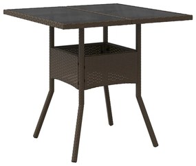 vidaXL barna polyrattan üveglapos kerti asztal 80 x 80 x 75 cm