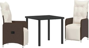 vidaXL Kert étkező szett párnával 3 pcs Barna polirattan