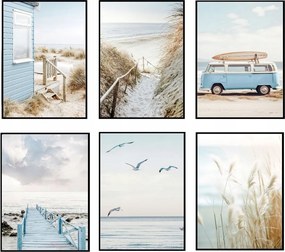 Poszter szett 6db 30x40cm eviero Tenger strand móló fű kék madarak