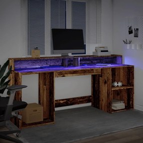 antik fa színű szerelt fa íróasztal LED-ekkel 200 x 55 x 91 cm