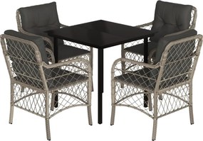 vidaXL 5részes világosszürke polyrattan kerti étkezőgarnitúra párnával