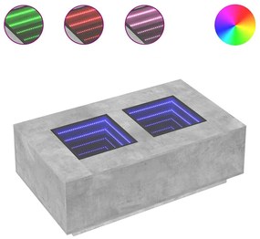 Betonszürke végtelen hatású LED-es dohányzóasztal 116x69x40 cm