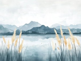 Vászonkép Canvas Tájkép Szabadtéri Táj Hegyek Tó Nád 80x60