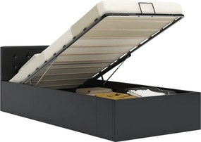 vidaXL fekete műbőr ágykeret hidraulikus ágyneműtartóval 90 x 200 cm