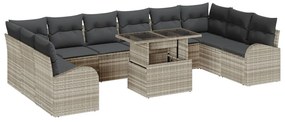 11 részes Kerti Kanapé Szett Párnákkal, Világosszürke, Polyrattan