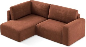 Terrakotta színű zsenília kinyitható-tárolóhelyes sarokkanapé (bal oldali-L alakú) Kona – Makamii