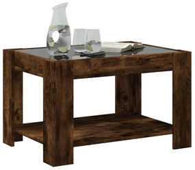 Füstös tölgy szerelt fa dohányzóasztal LED-del 73 x 53 x 45 cm