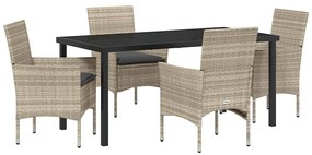 vidaXL Kert étkező szett párnával 5 pcs Világosszürke polirattan