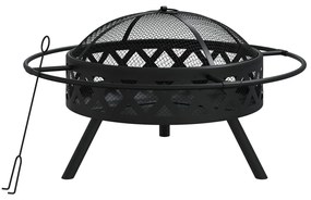 acél XXL méretű tűztál piszkavassal 70 cm