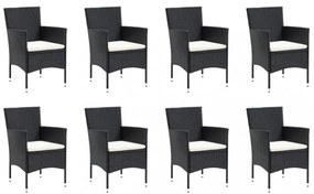 9 részes fekete polyrattan kerti étkezőgarnitúra párnákkal