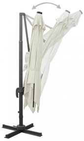 homokszínű konzolos napernyő rúddal és LED-fényekkel 300 cm