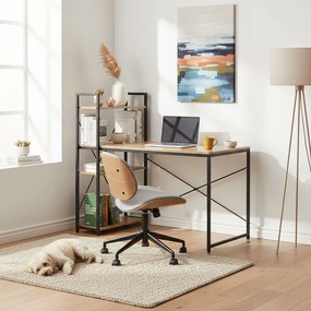 Polcos íróasztal / számítógépasztal 120×64 cm, masszív fém vázzal, fekete–aranytölgy – Intenso Home