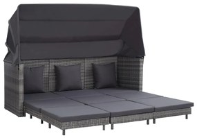 vidaXL 3-személyes szürke kinyitható műrattan kanapéágy tetővel