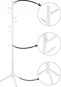 Álló előszobai kabátakasztó 7 akasztóval 176 cm fehér