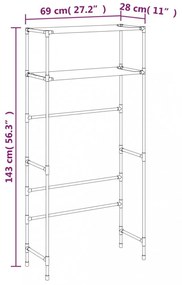 2 szintes fekete vas mosógép feletti tárolóállvány 69x28x143 cm