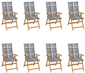 vidaXL 8 db dönthető tömör tíkfa kerti szék párnákkal