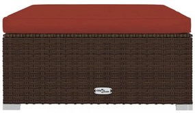 barna polyrattan kerti lábtartó párnával 70 x 70 x 30 cm