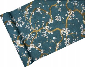 Keleti tapéta Cseresznyevirágok türkiz háttérrel Vinil Flizelin