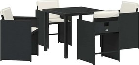 vidaXL Kert étkező szett párnával 5 pcs Fekete polirattan