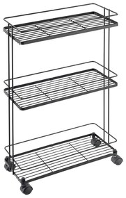 Matt fekete acél gurulós polcos állvány 38x62x16 cm Lava – Metaltex