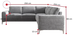 ARIELA MAX II sarok ülőgarnitúra, 250x89x250, terra 76, balos