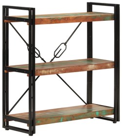 3 szintes újrahasznosított fa és vas könyvespolc 77x30x80 cm