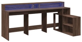 barna tölgy színű szerelt fa íróasztal LED-ekkel 200x104x91 cm