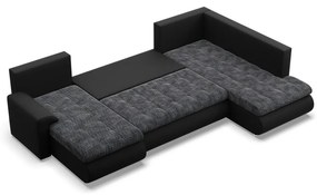 Tokio U sarokkanapé, 3 ágyneműtartóval, fonott + műbőr, jobboldali, szürke - fekete