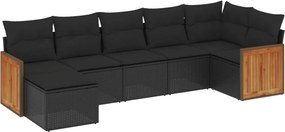 vidaXL 7 részes fekete polyrattan kerti ülőgarnitúra párnával
