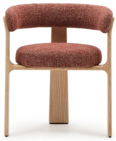 Natúr színű-terrakotta színű kőrisfa karfás étkezőfotel Granite – Kave Home