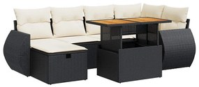 8 részes fekete polyrattan akácfa kerti ülőgarnitúra párnákkal